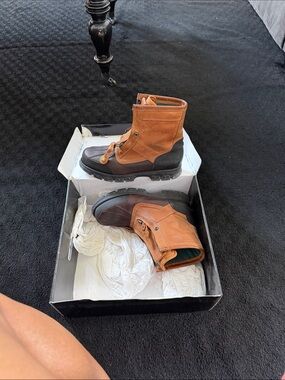 Polo by Ralph Lauren Tan and Dark Brown Leather Work Boots